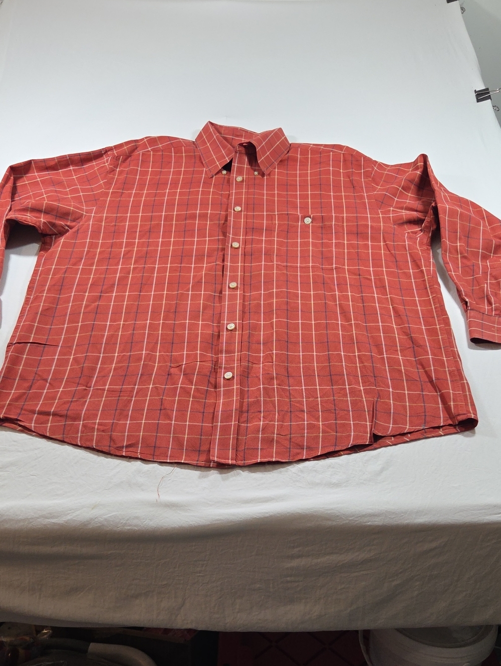 Orvis Men's Red Plaid Button-Up Shirt Windowpane Casual Cotton Long Sleeve XXL
